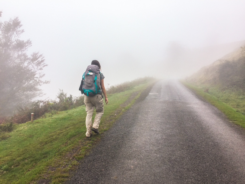 Girl walking on the Camino in Spain