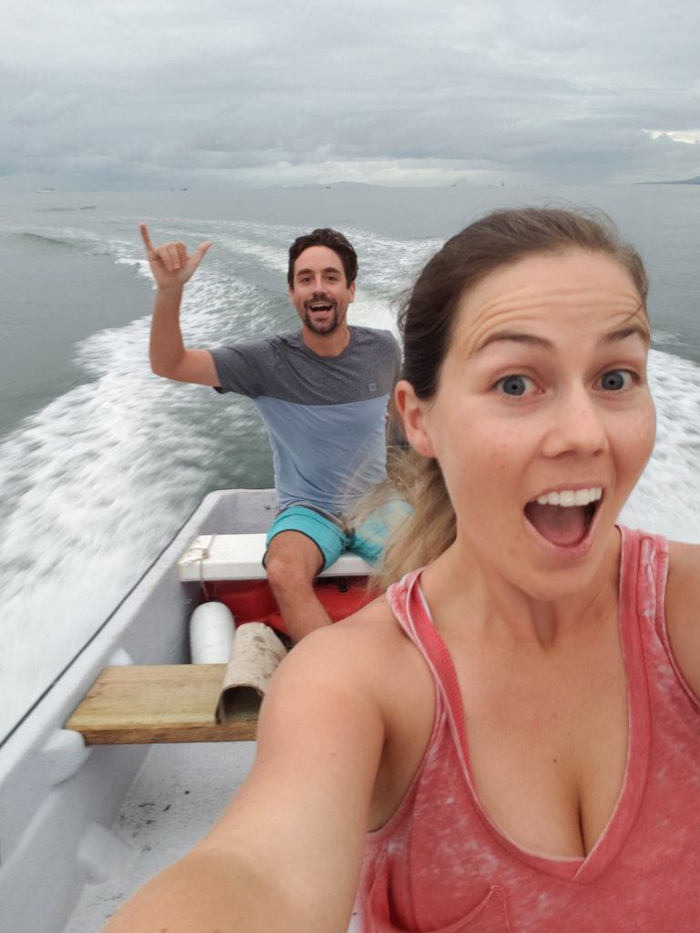 Riding in a fast boat in Fiji