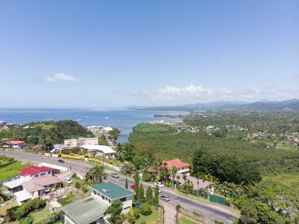 A drone shot of Suva, Fiji